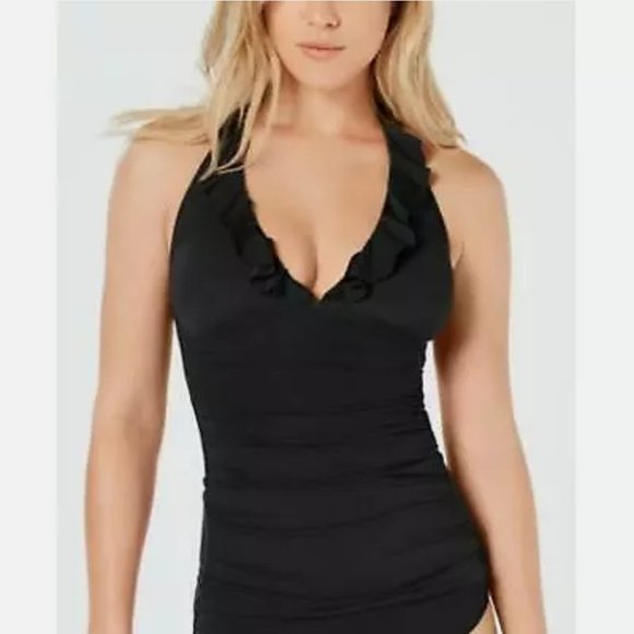 🌺SOLD🌺 Ralph Lauren Black Ruffle Tankini Sz 10 - Picture 1 of 4